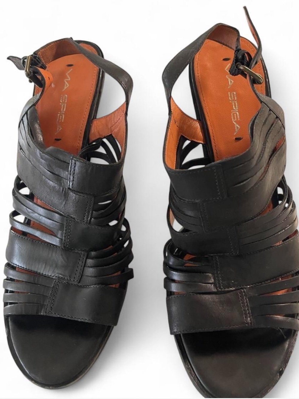 Via Spiga Black Strappy Leather Slingback Sandals
